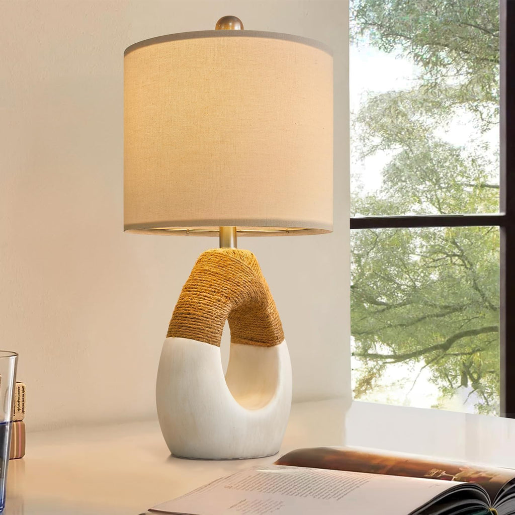 OYEARS 19” Boho Table Lamps Bedroom Living Room, Suitable for Small Space, Farmhouse Rattan Lamp Rustic Egg Design Resin Nightstand Bedside…