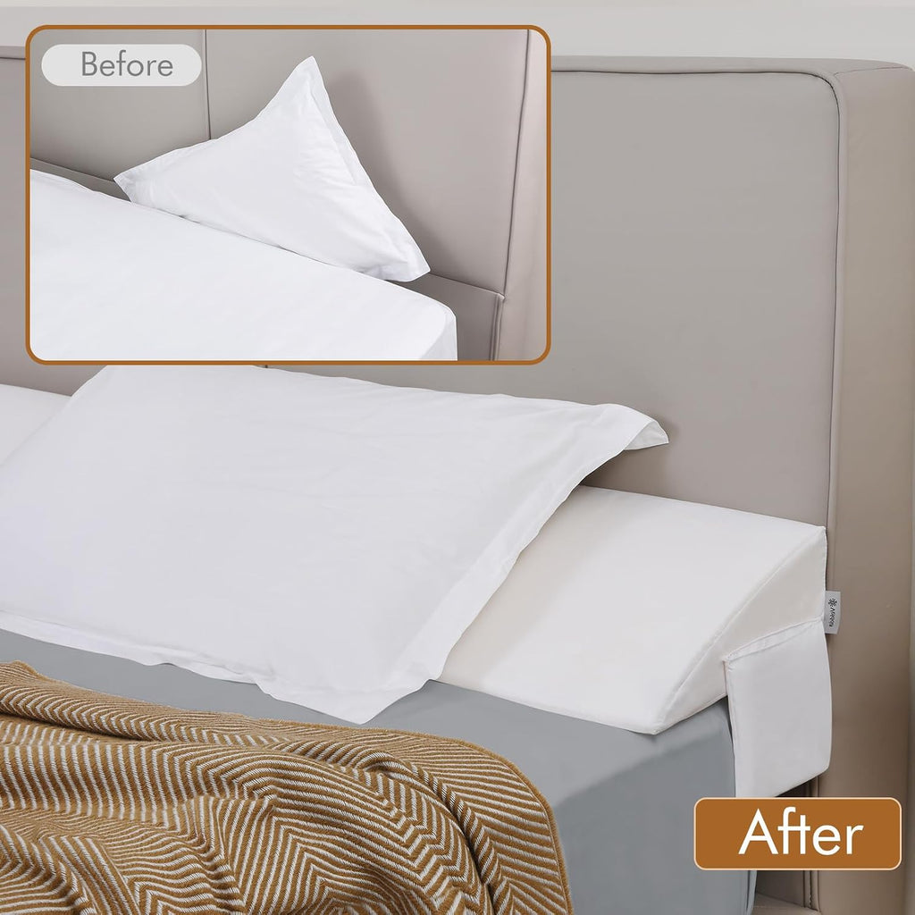 Vekkia Queen Bed Wedge Pillow for Headboard Gap Filler(0-5"), High-Density Foam, Prevent Pillow & Item from Falling, Ergonomic Design, Large…