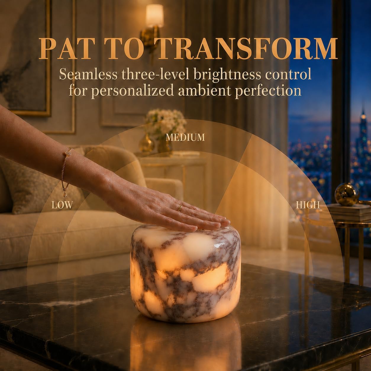 100% Marble Touch Pat Lamp, Unique Natural Stone Small Night Table Lamp, Type-C Rechargeable 3-Way Dimmable Bedside Lamp, Warm Ambient…