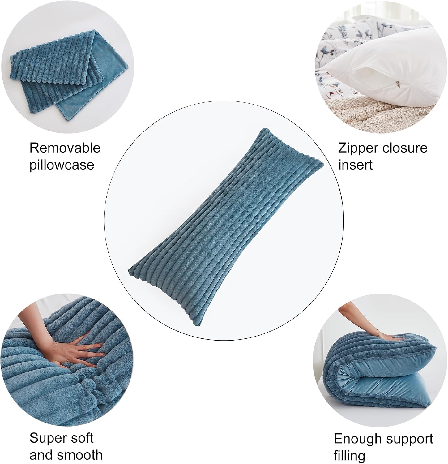 Memfydu Full Body Pillow with Fluffy Stripe Faux Fur Removable Cover, Long Bed Pillow Adult 20x54 Inches for Side Sleeper and Pregnancy, Du…