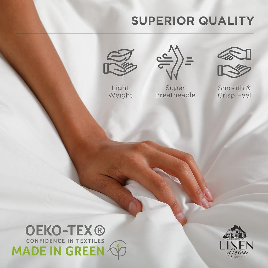 Linen Home 100% Cotton Percale Sheets Queen Size, Baby Blue, Deep Pocket, 4 Pieces Set - 1 Flat, 1 Deep Pocket Fitted Sheet and 2…
