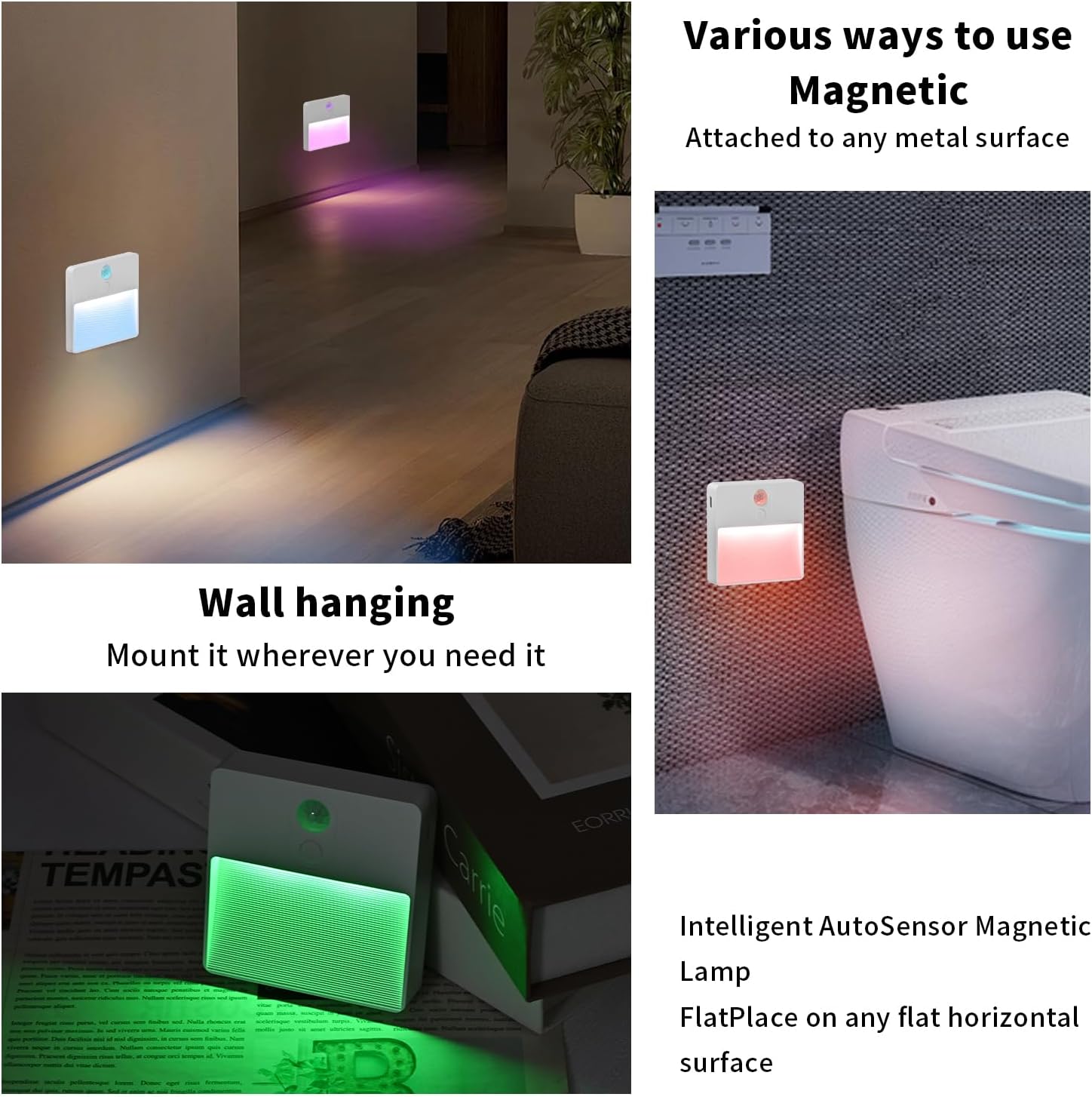 ASAWASA LED Motion Sensor Night Light, 7 Colors Rechargeable Magnetic Decor Wall Lights, Dimmable, Suitable for Bathroom hallways…