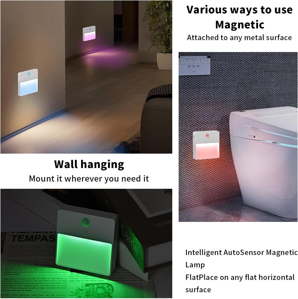 ASAWASA LED Motion Sensor Night Light, 7 Colors Rechargeable Magnetic Decor Wall Lights, Dimmable, Suitable for Bathroom hallways…