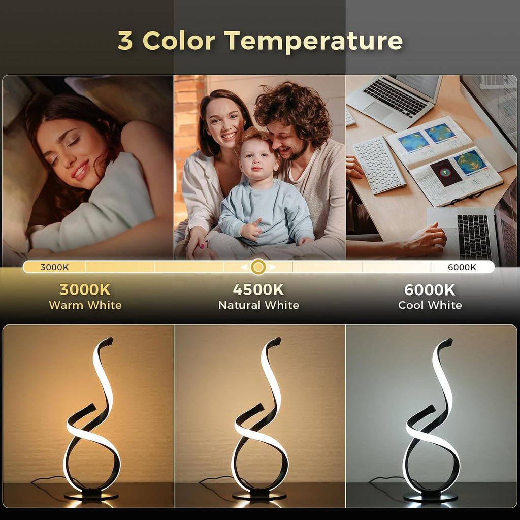2 Pack Modern Touch Lamp for Nightstand, Spiral LED Table Lamp, Dimmable 3 Color Temperature Night Stand Desk Lamp, Unique Bedside Light…