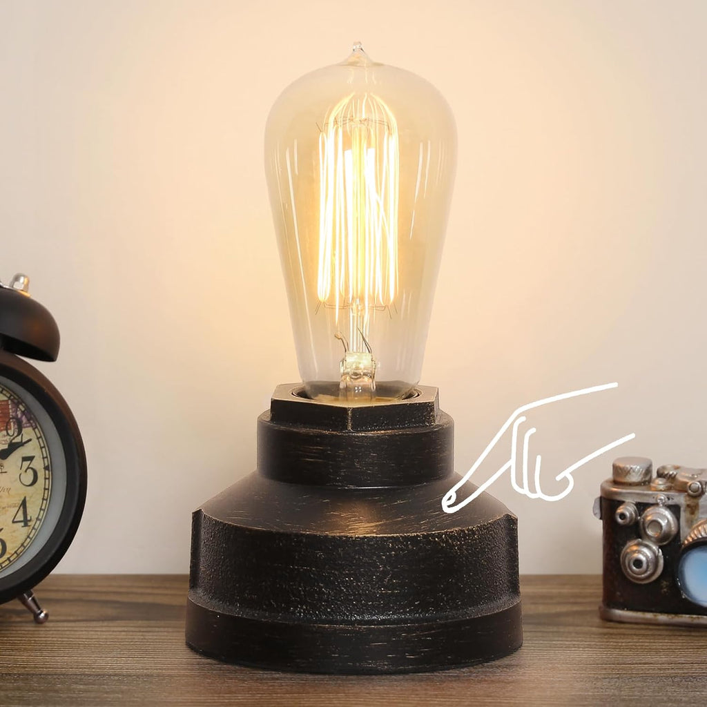 Small Touch Control Table Lamp Base, Industrial Touch Light Vintage Edison Bulb Base, Dimmable Bedside Nightstand Accent Light for Living…