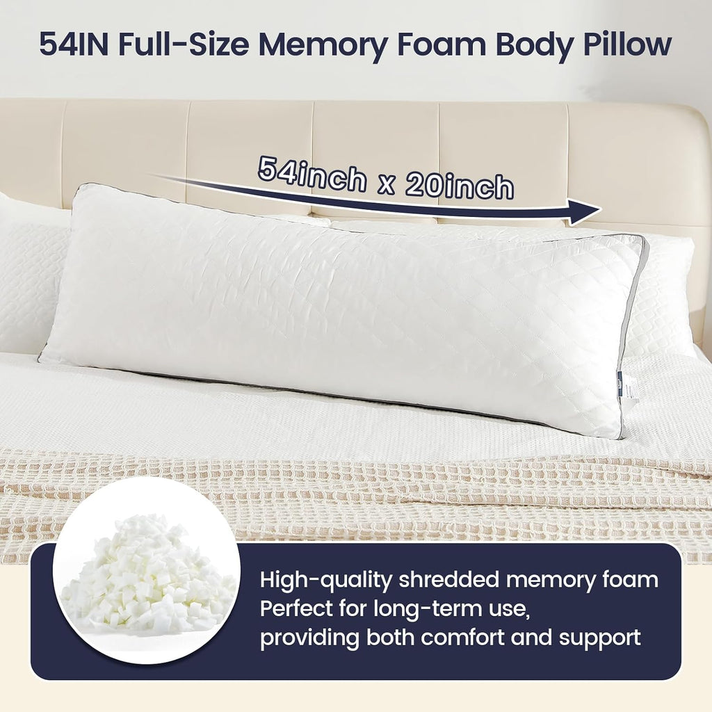RainmrBedding Rainmr Shredded Memory Foam Extra-Firm Body Pillow, Breathable Thick Body Pillow for Side Sleep, 20 x 54 Inches Long Hugging…