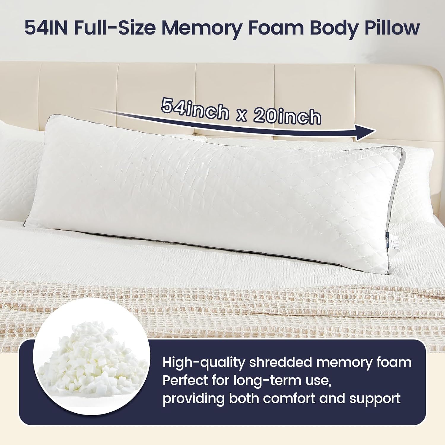 RainmrBedding Rainmr Shredded Memory Foam Extra-Firm Body Pillow, Breathable Thick Body Pillow for Side Sleep, 20 x 54 Inches Long Hugging…