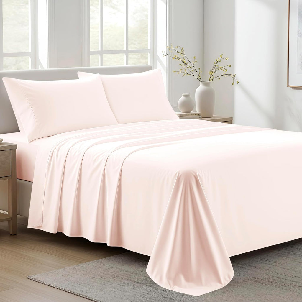 AshtonSheets 100% Organic Cotton Sheets King Size - Organic Cotton King Size Percale Weave Sheet Set (4 PC, Blush), Soft, Cooling, Crisp &…