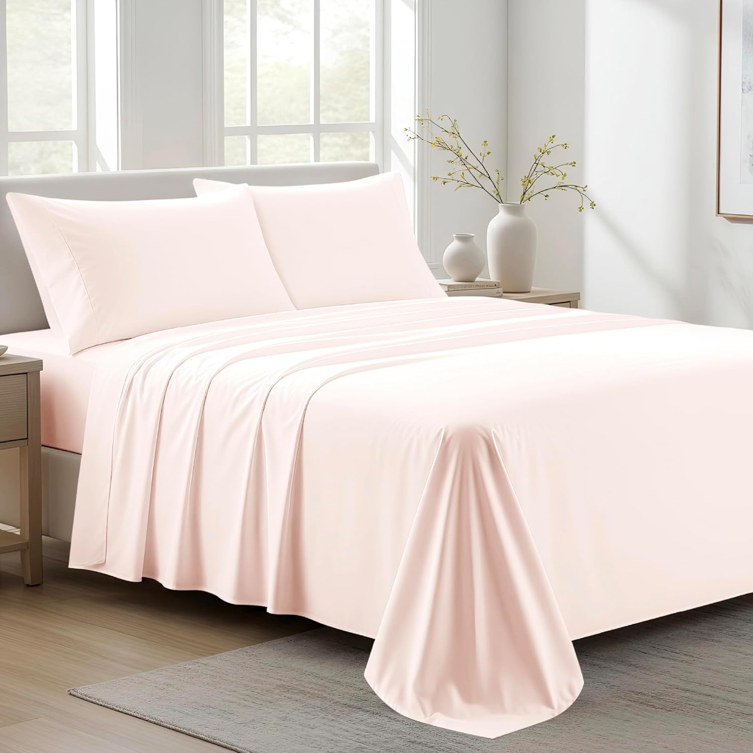 AshtonSheets 100% Organic Cotton Sheets King Size - Organic Cotton King Size Percale Weave Sheet Set (4 PC, Blush), Soft, Cooling, Crisp &…
