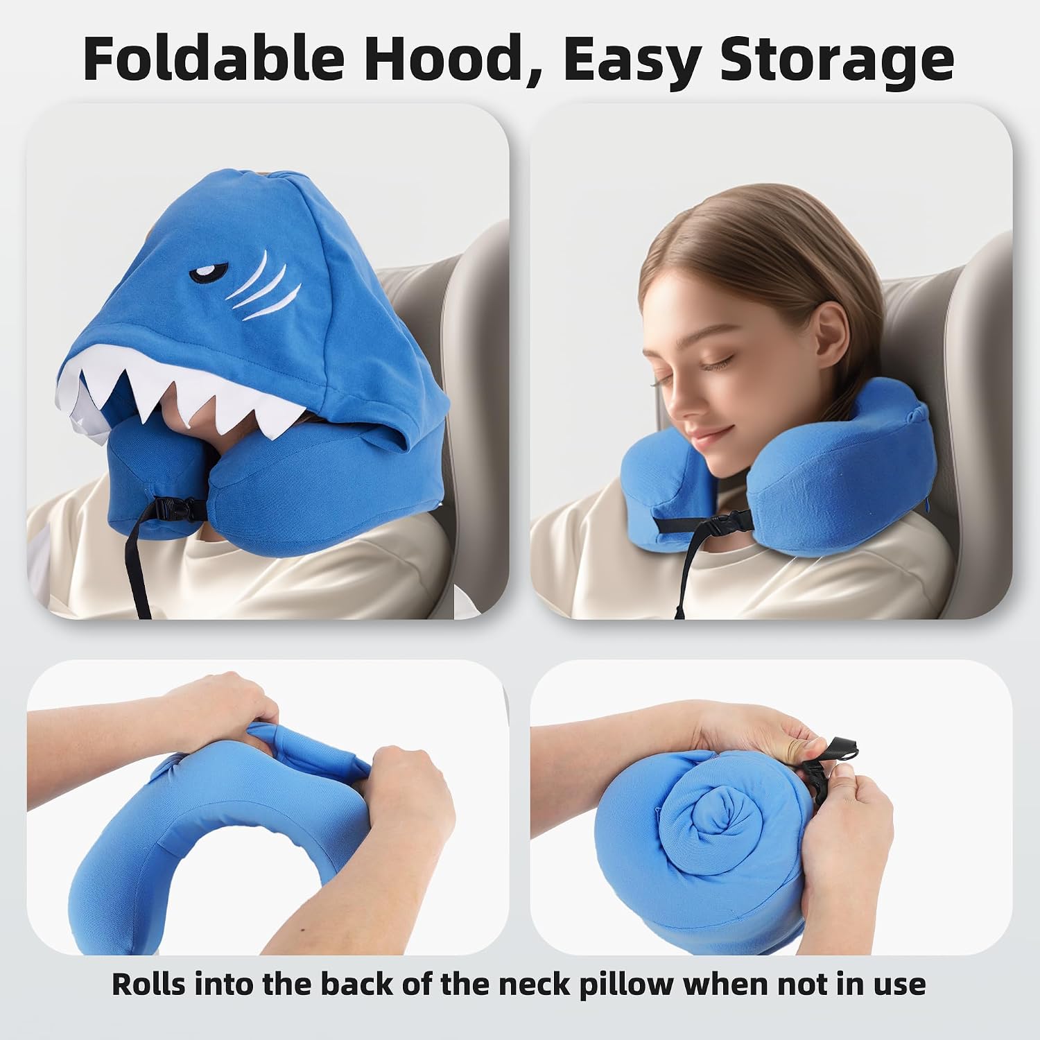 Privacy-Friendly Hooded Travel Pillow for Kids & Adults, Sensory-Friendly, Memory Foam Neck Support for Airplane, Car & Train, Breathable…