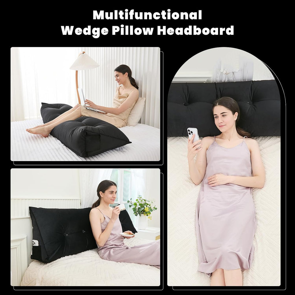 Zelladorra Headboard Pillow for Bed, Triangular Wedge Pillow Headboard Soft Support While Reading and Resting, Bed Bolster Cushion…