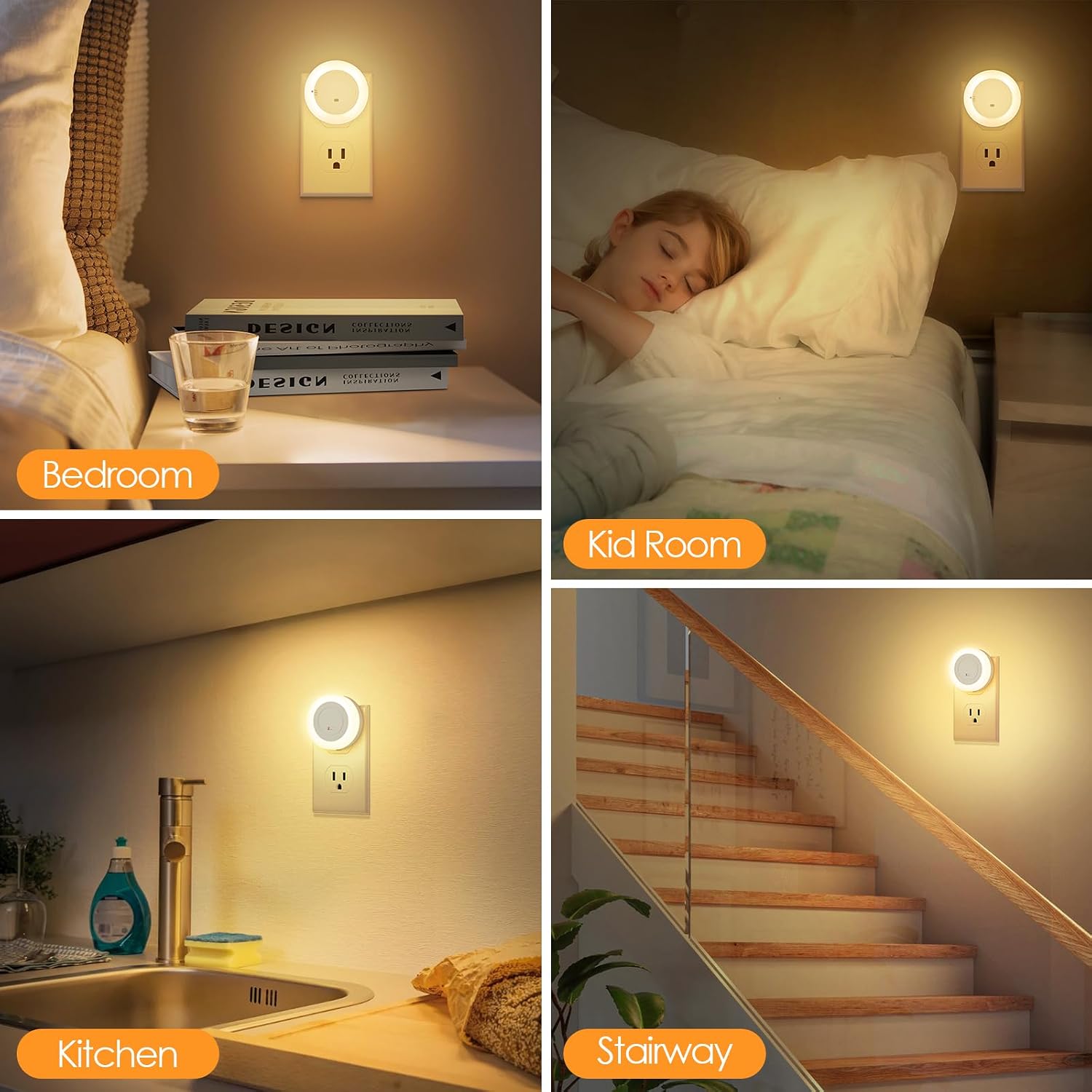 FOLKSMATE LED Night Lights Plug in, 2-Pack Dimmable Nightlight Plug Into Wall with Light Sensor, Soft White Adjustable for Adults…
