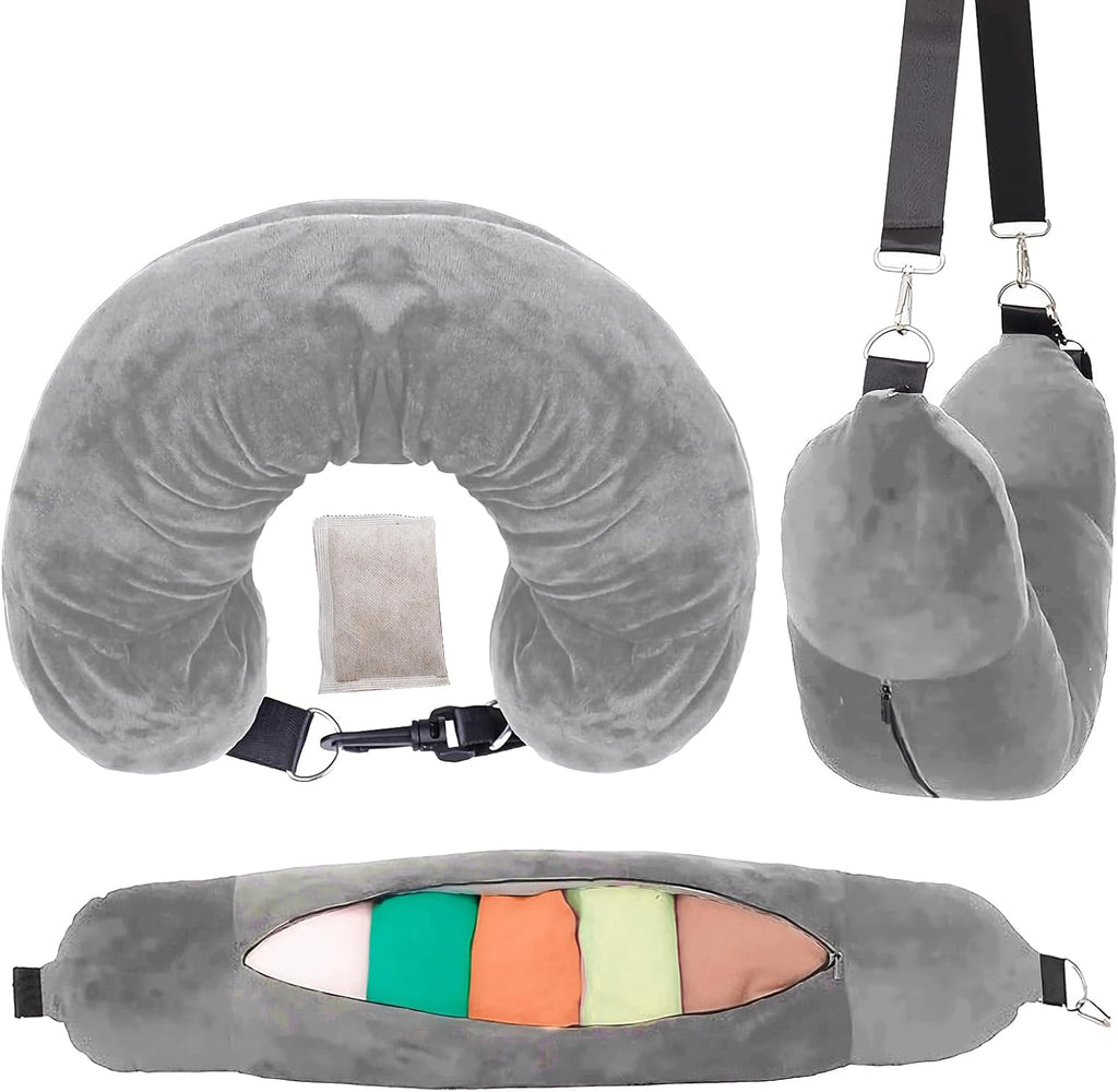Neck Pillow Travel Stuffable Neck Pillow for Extra Carry-On Luggage Avoid Airline Baggage Fees Fits 4+ Days of Travel Essentials Long…
