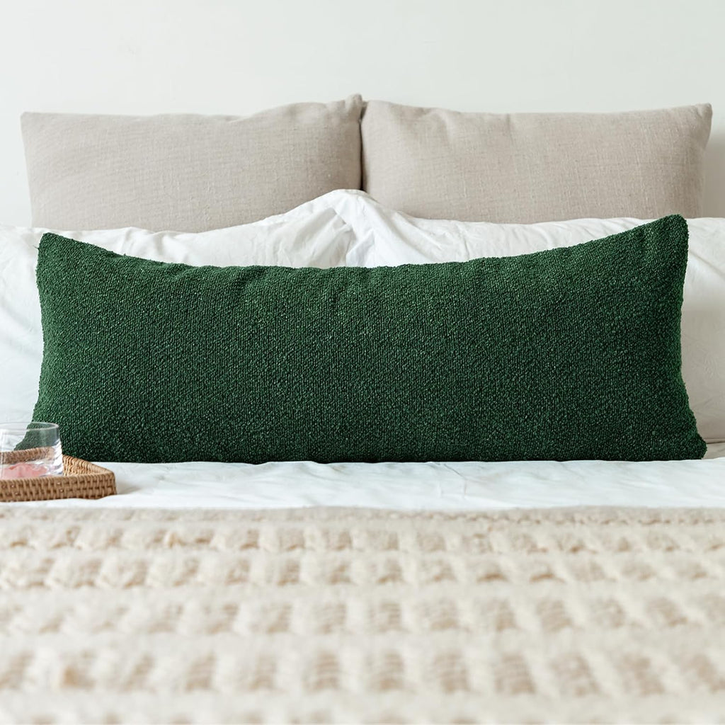 JoraLion 14x36 inch Boucle Lumbar Pillow Cover, Forest Elf Green Woven Texture Neutral Long Pillow Cover Breathable Cushion Case for…