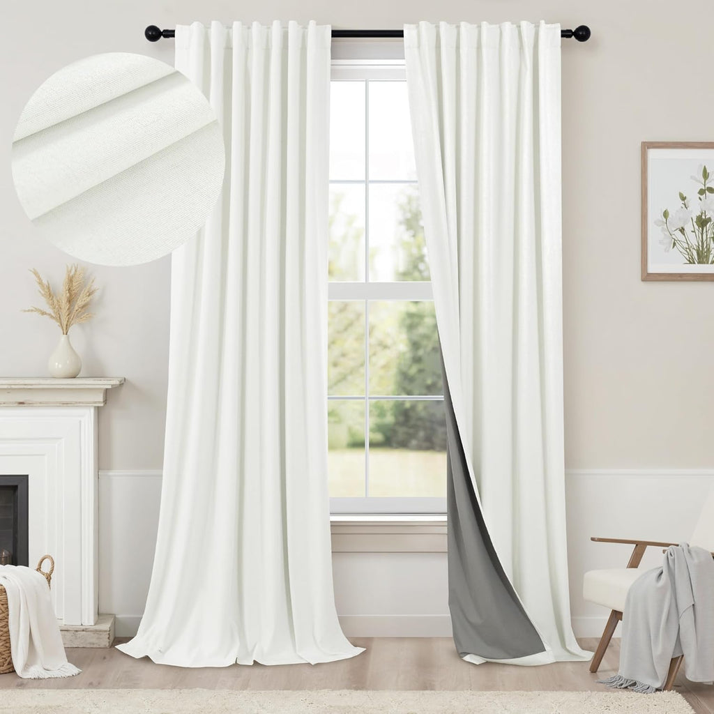 Pitalk Extra Long Ivory Curtains for Living Room Blackout 108 Inch Sound Proof Wide Drapes for Large Window Noise Reducing Darkening Curtai…