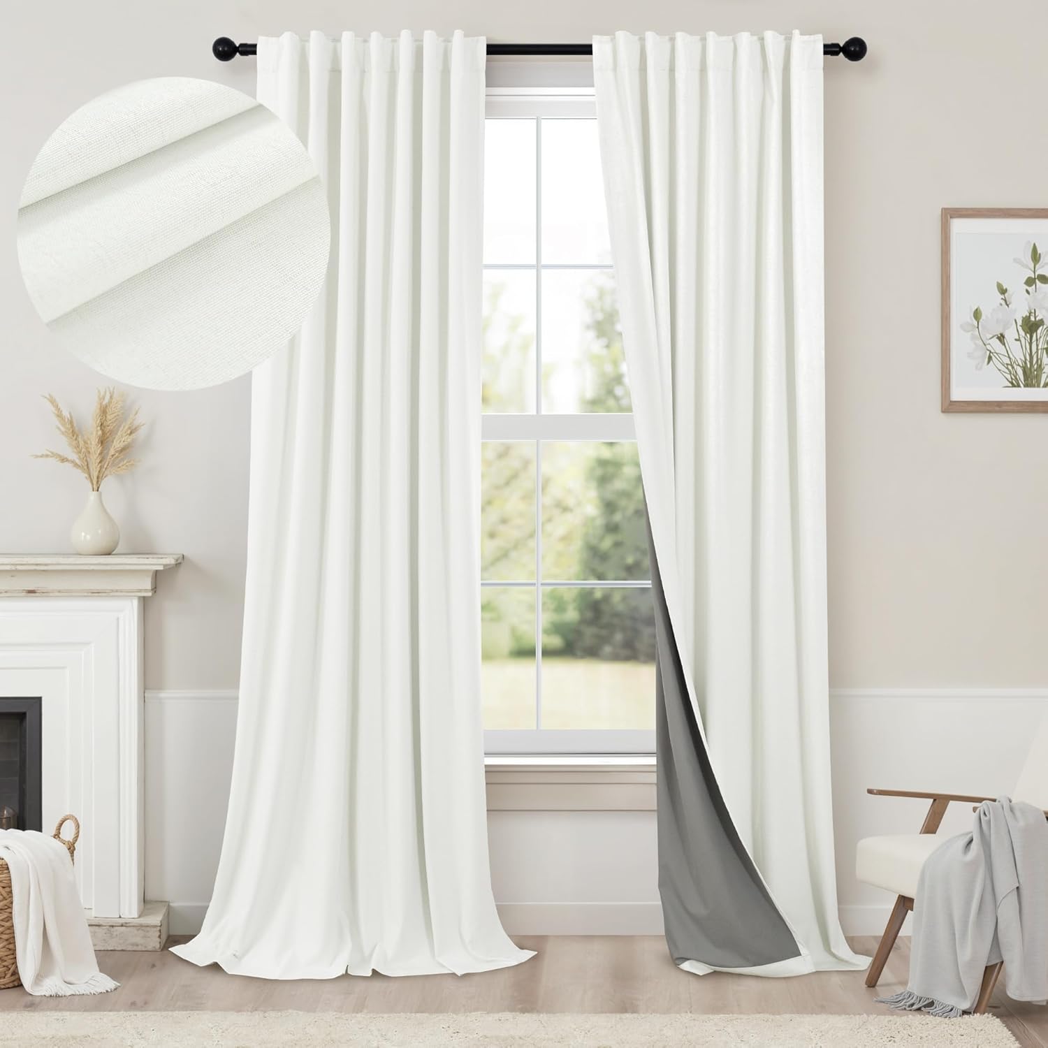 Pitalk Extra Long Ivory Curtains for Living Room Blackout 108 Inch Sound Proof Wide Drapes for Large Window Noise Reducing Darkening Curtai…