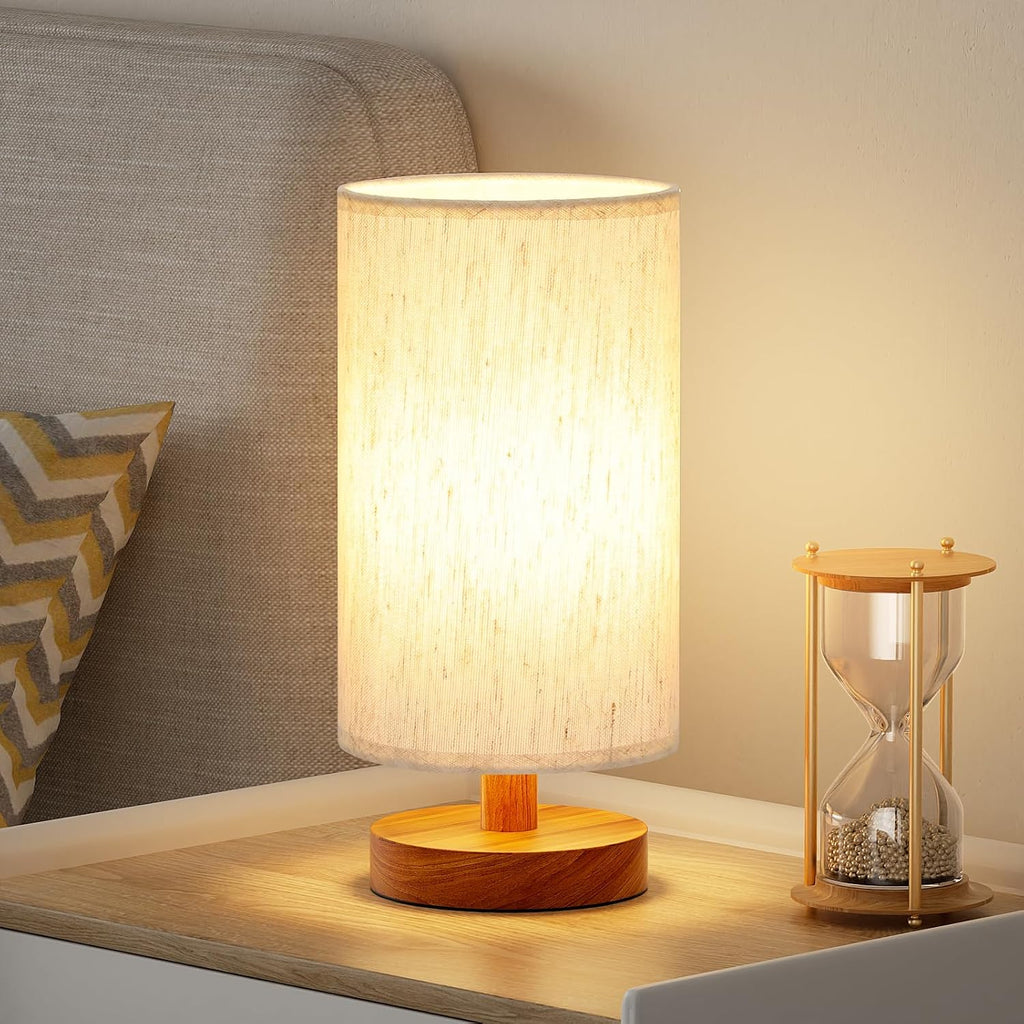 Fenmzee Small Table Lamp for Bedroom - Inline Control, Bedside Lamp with 3000K A15 LED Blub, Easy Assembly (Cream Shade - Walnut Base, 9"…