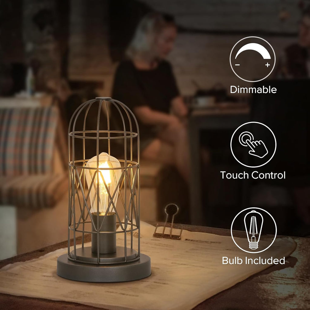 Small Industrial Lamp, Touch Control 3 Way Dimmable Table Lamp, Rustic Iron Steampunk Edison Lamp Vintage Nightstand Lamp Bedside Light…