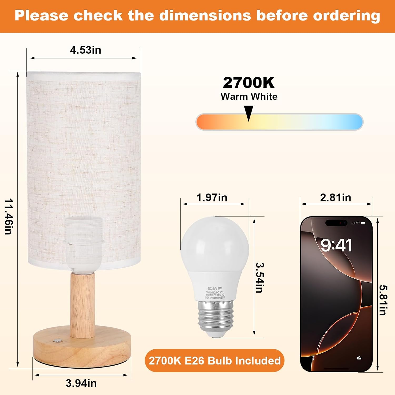 Rechargeable Cordless Touch Table Lamp with Stepless Dimming, Natural Wood Base&Linen Shade, Small Battery Wireless Ambient Night Light for…