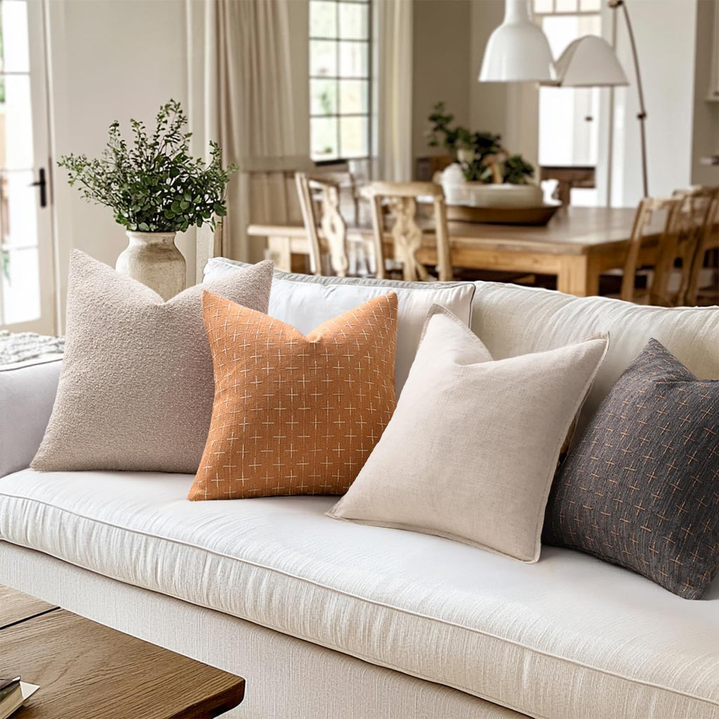 MIULEE Pack of 2 Decorative Burlap Linen Throw Pillow Covers Farmhouse Pillowcases Modern Rustic Woven Textured Cushion Cover for Sofa…