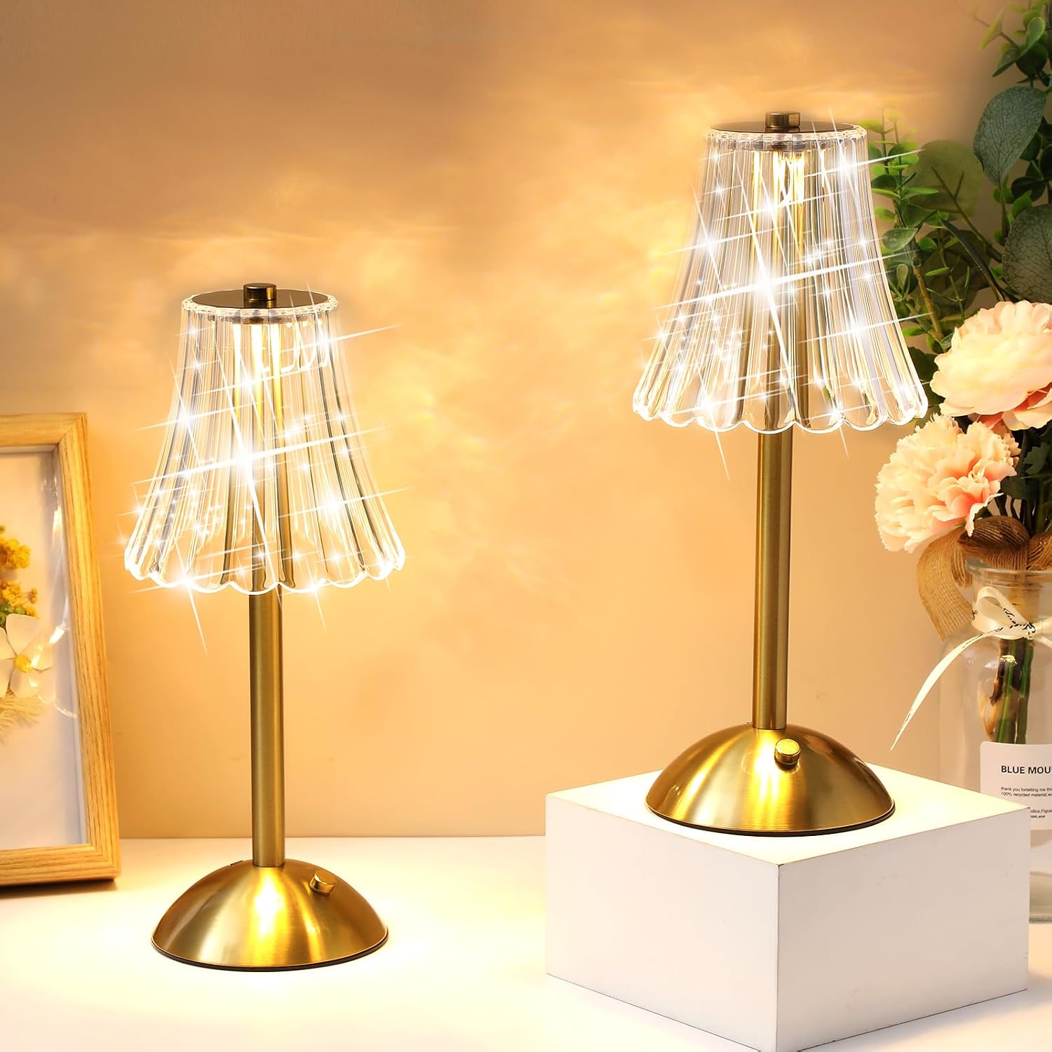 Liliful 2 Pcs LED Portable Cordless Table Lamp Touch Battery Operated Rechargeable Gold Desk Lamp 3 Color Dimmable for Bedroom Living…