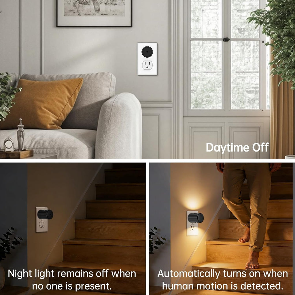 TSEXES 4 Pack LED Motion Sensor Night Light, Night Light Plug into Wall with Dusk to Dawn Sensor,2700K Warm White Nightlight for Bedroom…
