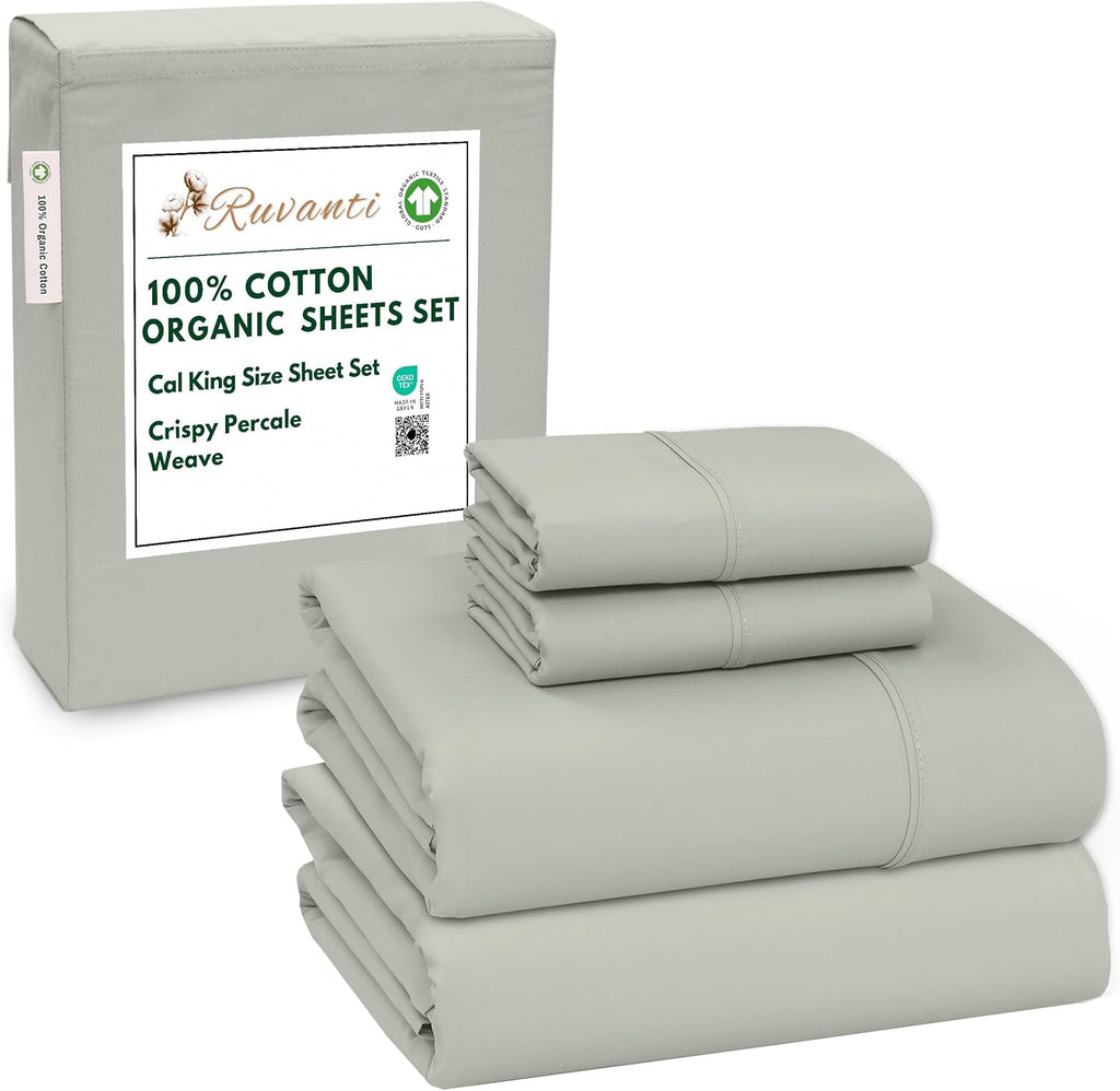 Ruvanti 100% Cotton Organic Percale Sheets Cal King Size – Crisp Cooling Bed Sheets for Hot Sleepers, Deep Pocket 13”, Soft Peach Finish, B…