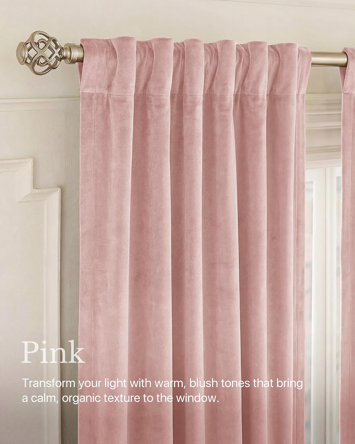 Nicetown Pink Velvet Curtains for Princess Room, Rod Pocket & Back Tab Room Darkening Window Treatments Thermal Drapes Luxury Textured for…