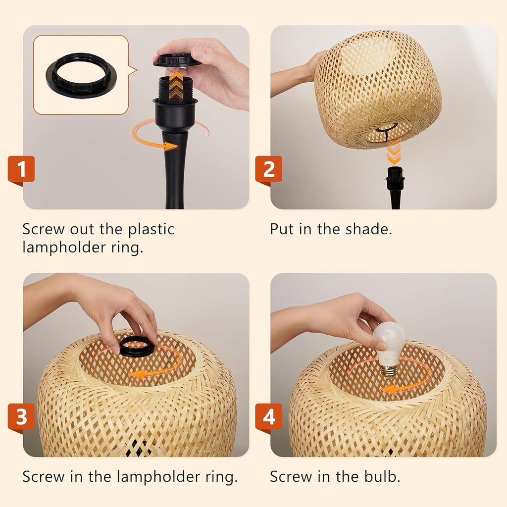 ONEWISH Touch Bedside Lamp for Bedroom, 3-Way Dimmable Table Lamps for Nightstand, Handwoven Bamboo Shade Desk Lamp for Living Room, Home…