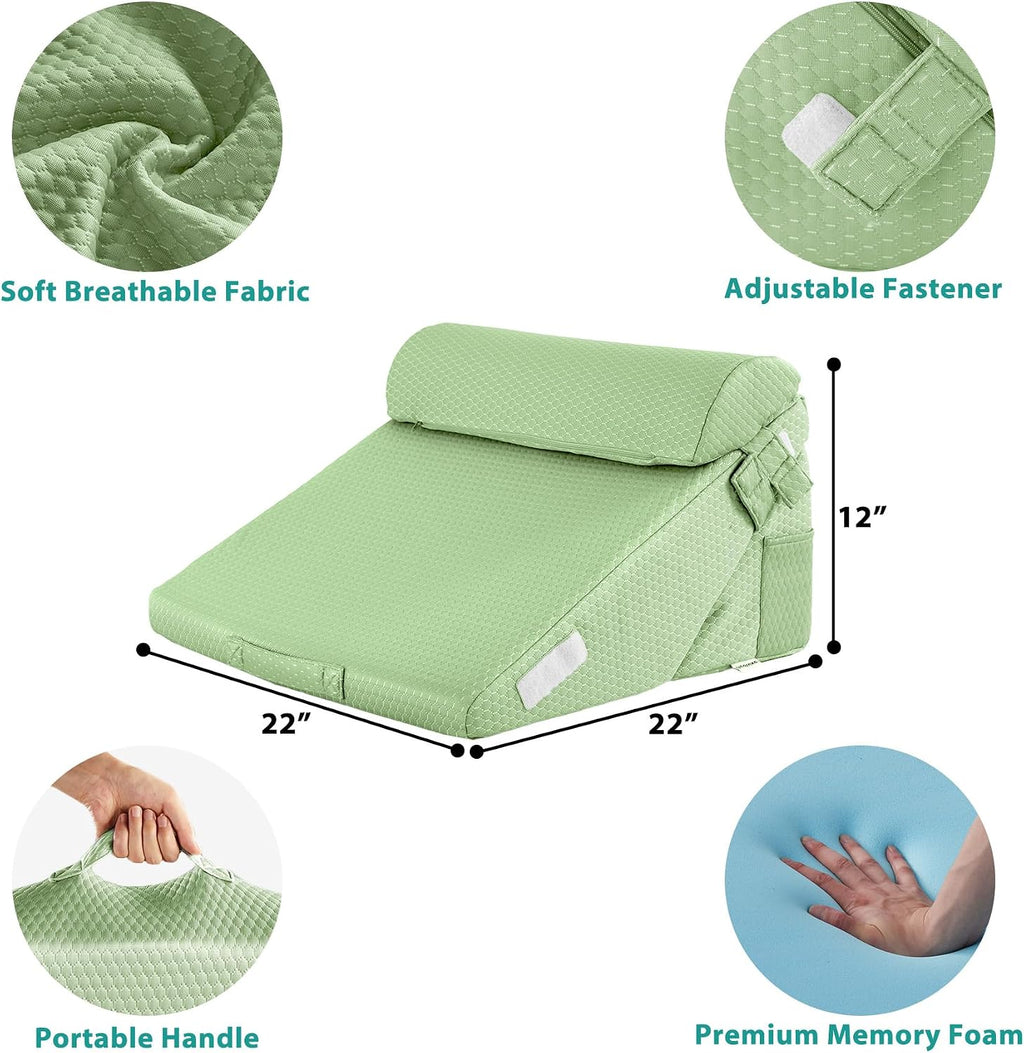 Bedluxe 3Pcs Orthopedic Bed Wedge Pillow Set, Foam Wedge Pillow Post Surgery for Back, Leg and Knee Support, Adjustable 9&12 Inch Folding T…