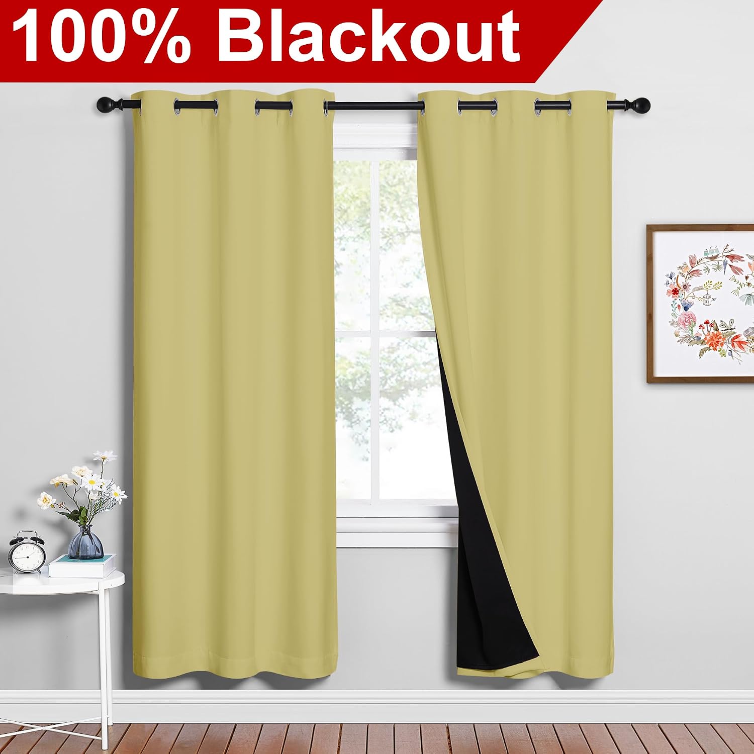 Nicetown Paler Yellow Full Shade Curtain Panels, Pair of Energy Smart & Noise Blocking Out Blackout Drapes for Dining Room Window, Thermal…