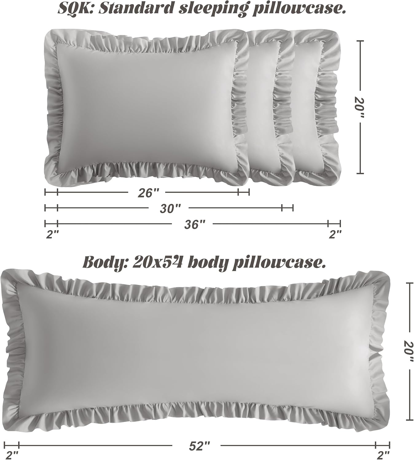 Bedsum Ruffled Pillow Shams Standard 20x26 Set of 2 Brushed Microfiber Pillowcases with Envelope Closure Soft Wrinkle-Resistant Light Grey…