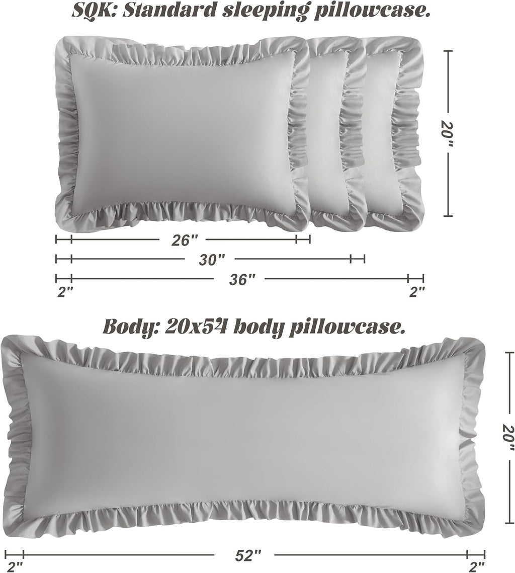 Bedsum Ruffled Pillow Shams King 20x36 Set of 2, Brushed Microfiber Pillowcases with Envelope Closure, Soft Wrinkle-Resistant, Light Grey G…