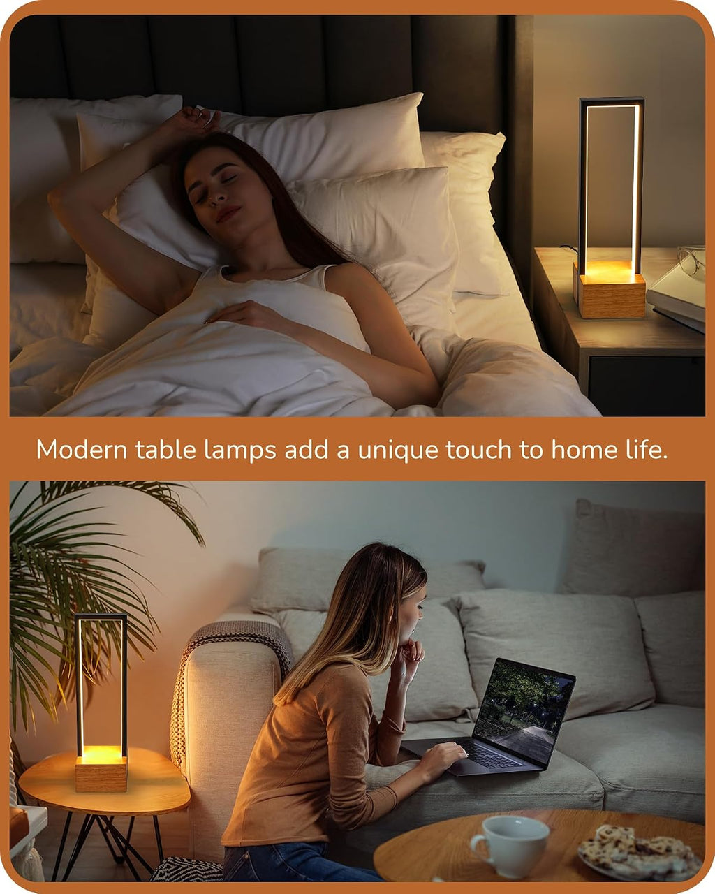 EDISHINE LED Table Lamp, Wooden Bedside Lamp with 3 Color Temperatures, Dimmable Square Nightstand Lamp for Bedroom Living Room, Complete…