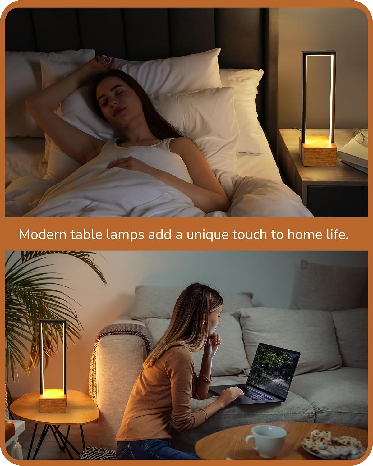 EDISHINE LED Table Lamp, Wooden Bedside Lamp with 3 Color Temperatures, Dimmable Square Nightstand Lamp for Bedroom Living Room, Complete…