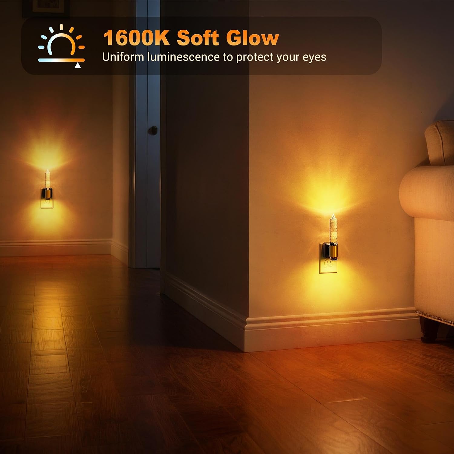 JandCase Night Light, Flameless Candle Amber Night Lights Plug into Wall 2 Pack, Auto On/Off Light Sensor Crystal Dimmable LED…