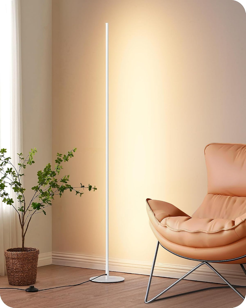 EDISHINE LED Corner Floor Lamp, Minimalist Dimmable Light with Remote, 57.5 Inches Tall Floor Lamps for Living Room, Bedroom, Home…