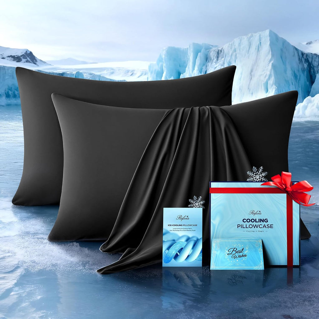 Rifens Ultra-Chill Cooling Pillowcase Set of 2 for Hot Sleepers, Softer Than Silk Pillow Cases for Protecting Hair & Skin, Breathable Bed P…