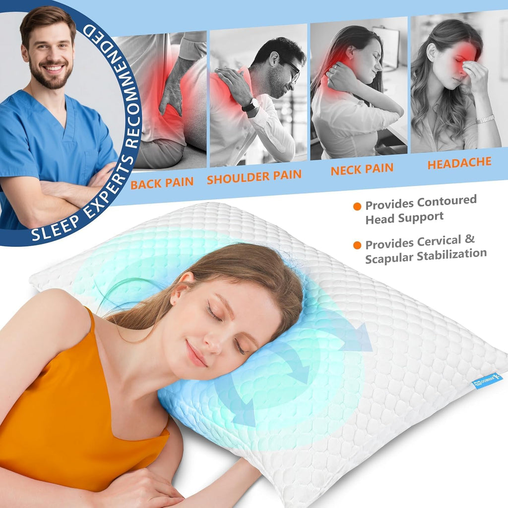 UYWO Cooling Memory Foam Pillows Firm and Soft, King Size 1 Pack, Original Adjustable Pillows for Side, Back or Stomach Sleepers with…