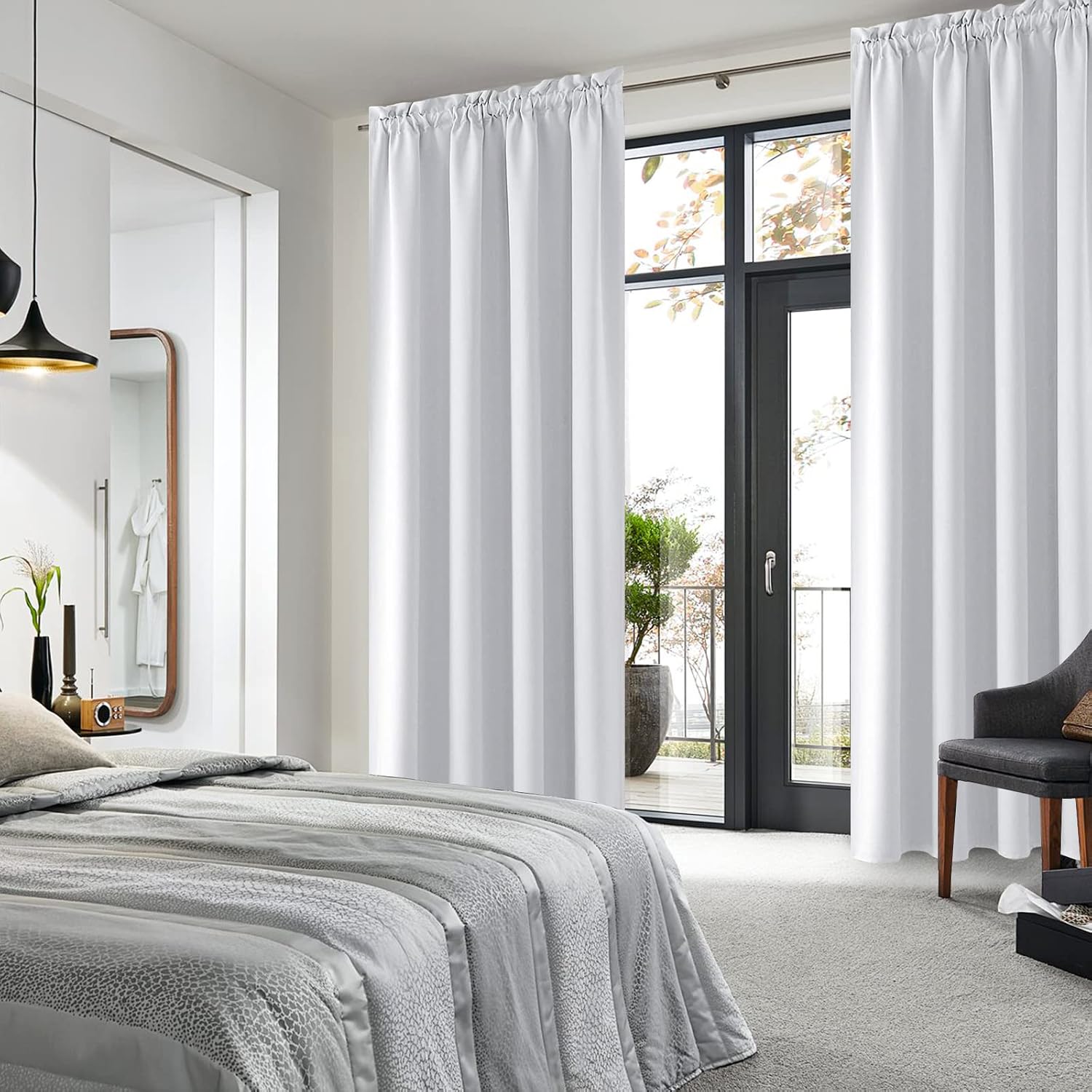 DWCN White Room Darkening Curtains for Bedroom, 60 x 84 inches Long - Energy Saving Privacy Window Drapes, Set of 2 Rod Pocket Curtain…
