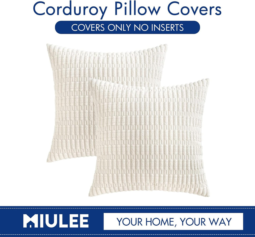 Miulee Pack of 2 Corduroy Decorative Throw Pillow Covers 18x18 Inch Soft Boho Striped Pillow Covers Modern Farmhouse Home Decor for Sofa Li…