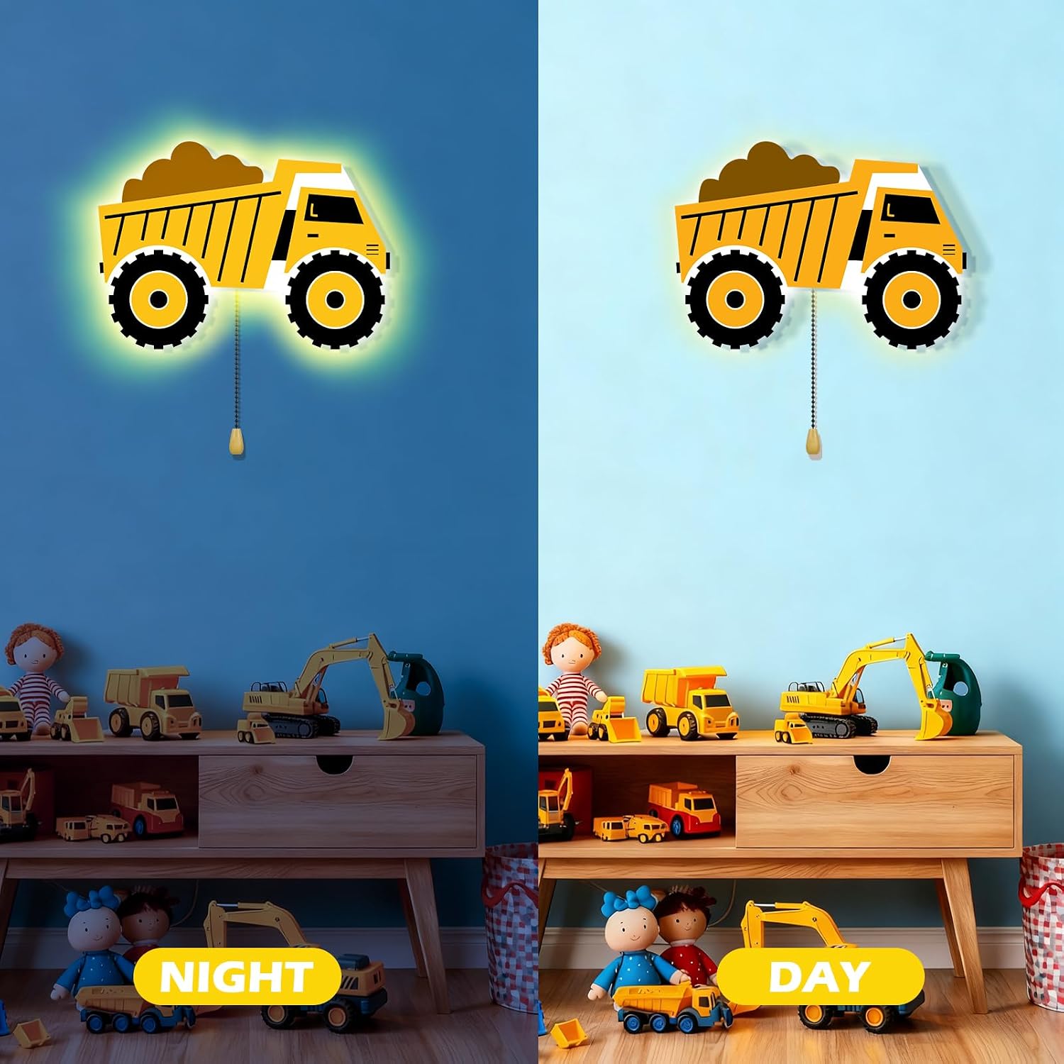 Aurelema Construction Themed Night Light Wall Lamp Sleeping Nursery Lighting Cute Floating Battery Operated Hanging Lamp for Baby Boys…