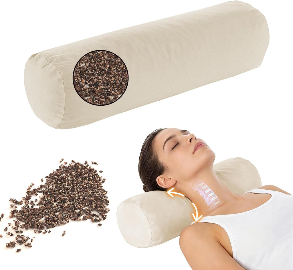 Buckwheat Pillow - Adjustable Buckwheat neck Pillow(17x6) to Provide Firm Support, Neck Roll Pillows for Side and Back Sleepers, Cylinder…