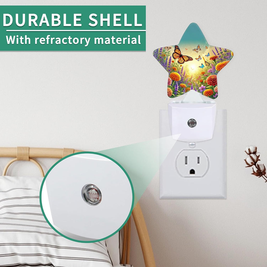 Butterfly Flowers Plug in Star Night Light, Night Light with Sensor for Kids Nursery Bedroom, Decorative Soft Glow Lamp for Hallway…