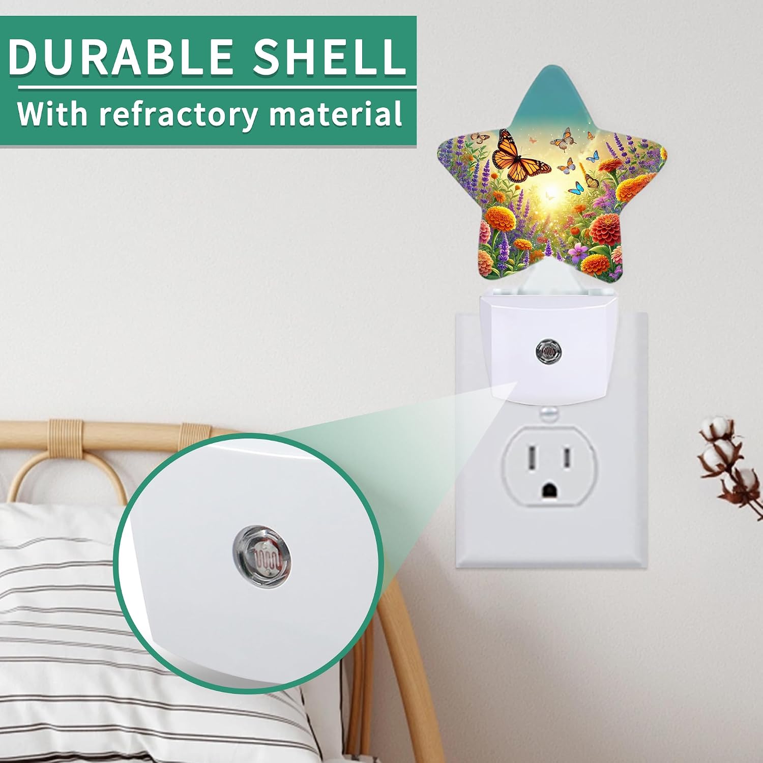 Butterfly Flowers Plug in Star Night Light, Night Light with Sensor for Kids Nursery Bedroom, Decorative Soft Glow Lamp for Hallway…