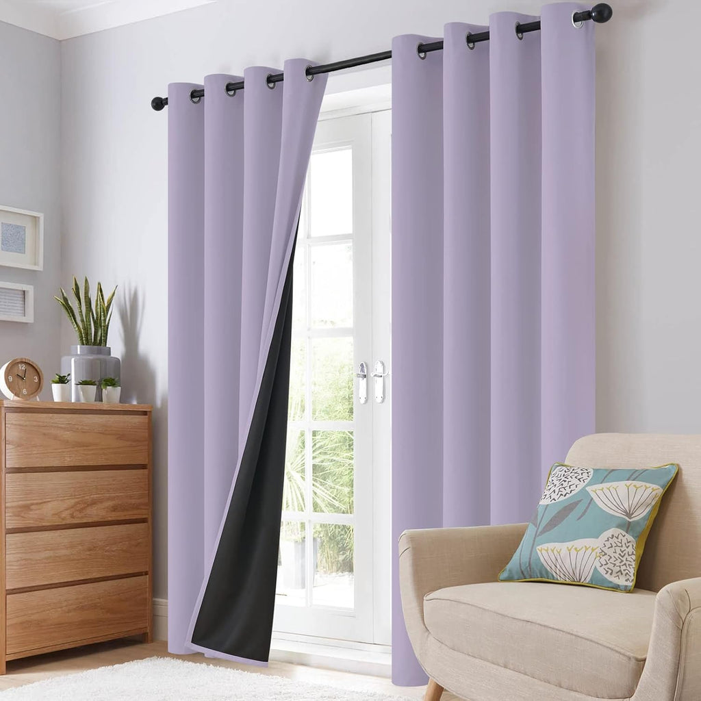 SimpleHome 100% Blackout Curtains for Bedroom, Thermal Insulated Lilac Grommet Window Drapes Room Darkening Curtains for Living Room with Bl…