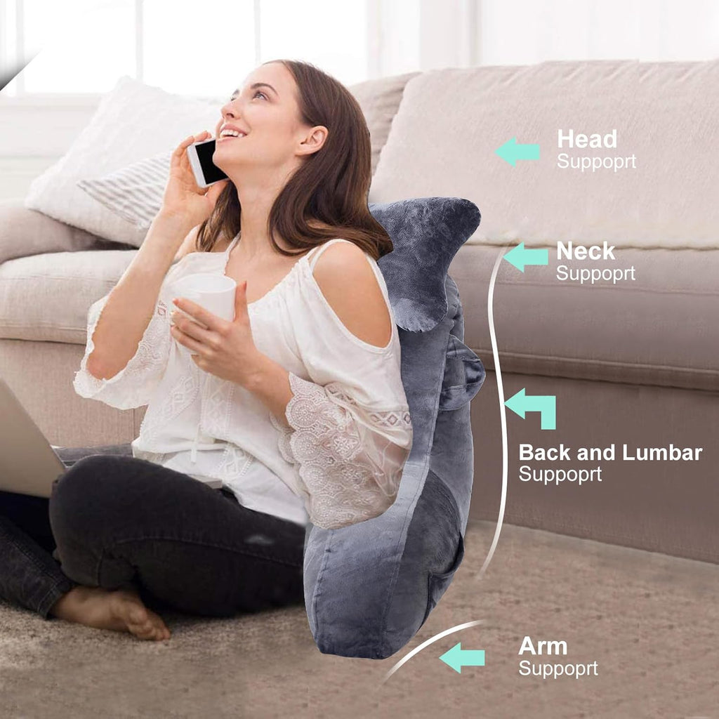 SLIGUY Reading Pillow for Sitting in Bed Couch Adult, Back Pillow with arm Support and Pockets, Adult Back Pillow Bed Chair for Bed Rest…