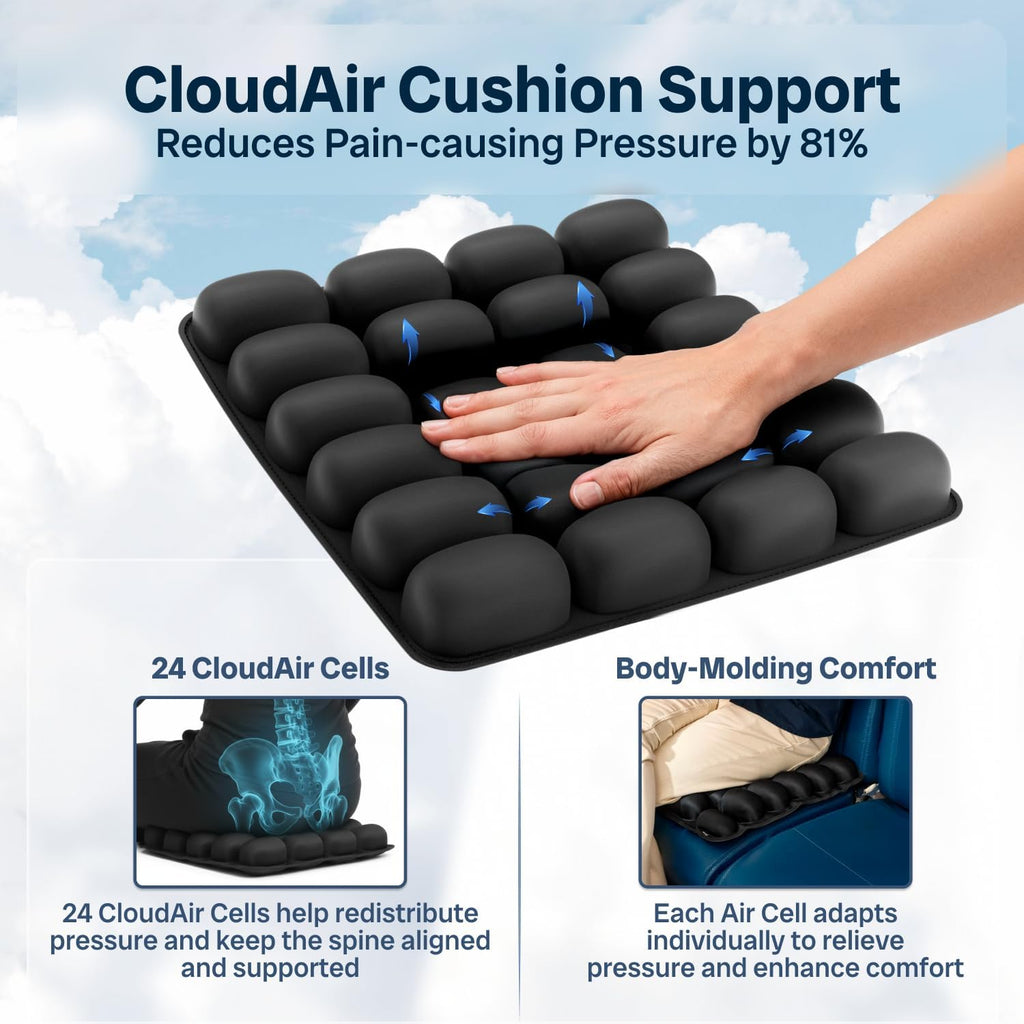 SondurTM Travel Cushion – CloudAir Technology Airplane Seat Cushion – Inflatable Travel Cushion for Long Flights – Portable Air Cell…