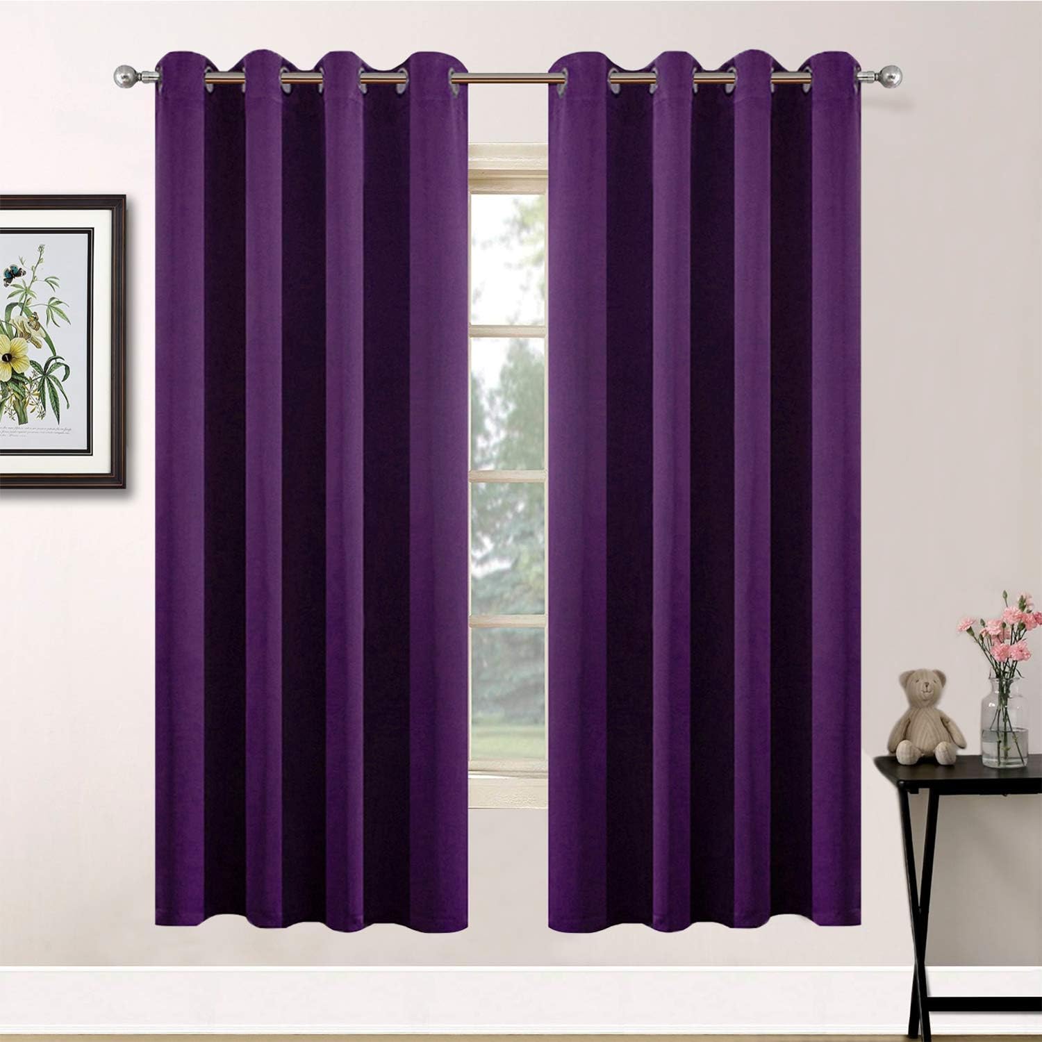 Yakamok Grommet Room Darkening Soft Thermal Insulated Blackout Curtains Window Panels for Bedroom, Width 52 Inch by Length 63 Inch…