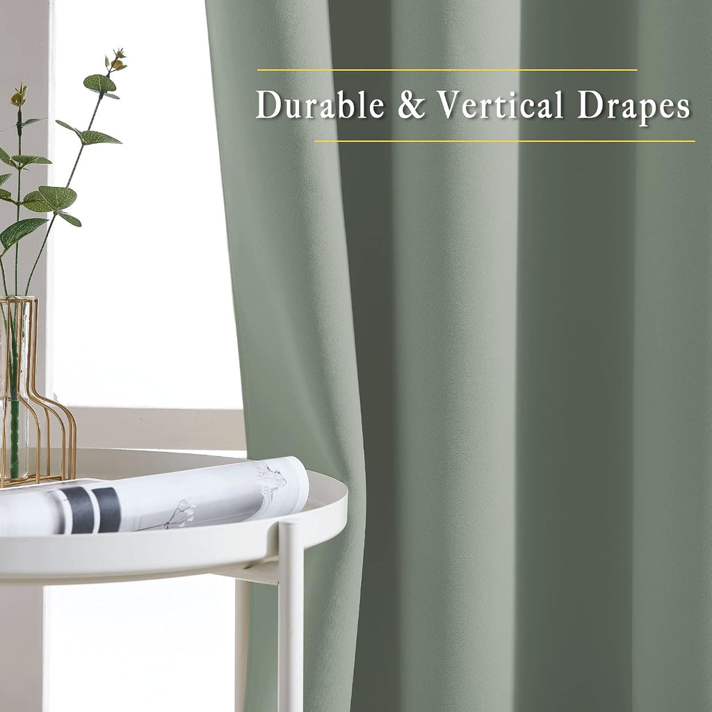 Nicetown Room Darkening Sage Green Curtains 108 inch Length - Grommet Thermal Insulated Window Treatments Solid Panels for Living Room/Bedr…